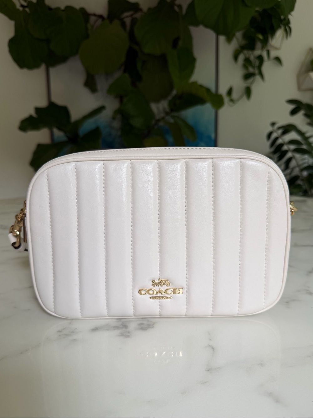 Coach Jes Crossbody With Linear Quilting Gold /Chalk Leather Bag C1569